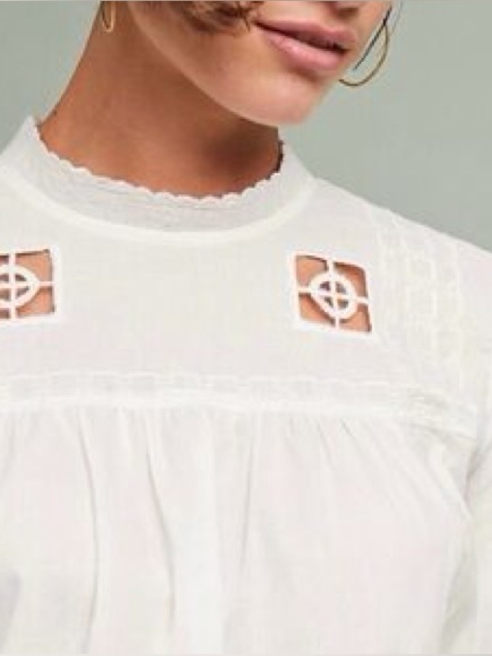 Anthropologie Eri & Ali White Lace-Detail Women's Top